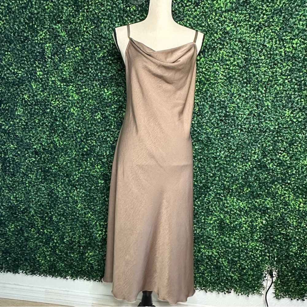 Vtg. 90s Bebe Whimsigoth Mocha Cocoa Cowl Neck Slip Dress Sz M